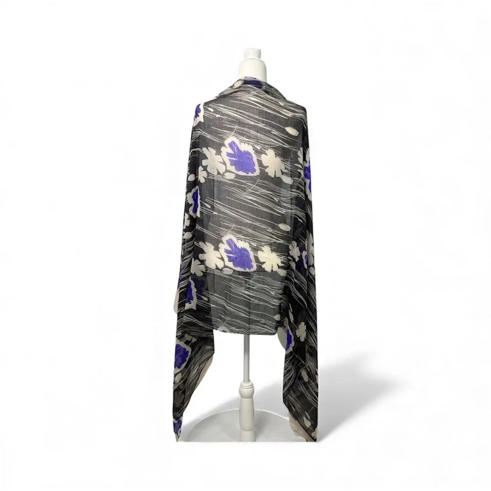 Women Floral Scarf Rectangular Purple‎ Chic Feminine  Romantic lightweight
